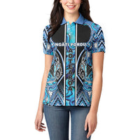 Aotearoa Ngati Porou Women Polo Shirt Maori Light Blue Tribal Paua Shell Pattern DT05 - Polynesian Pride