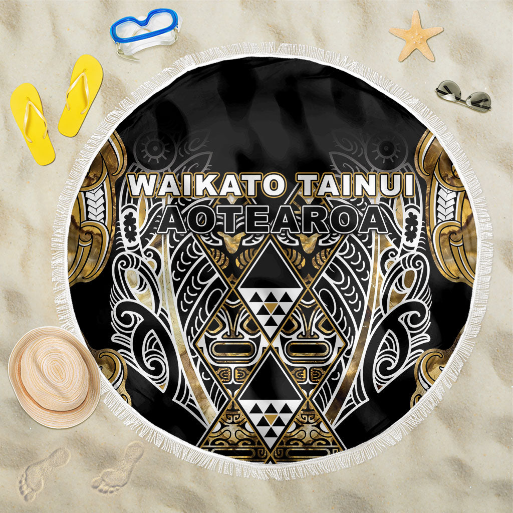 Aotearoa Waikato Tainui Beach Blanket Maori Light Gold Tribal Paua Shell Pattern
