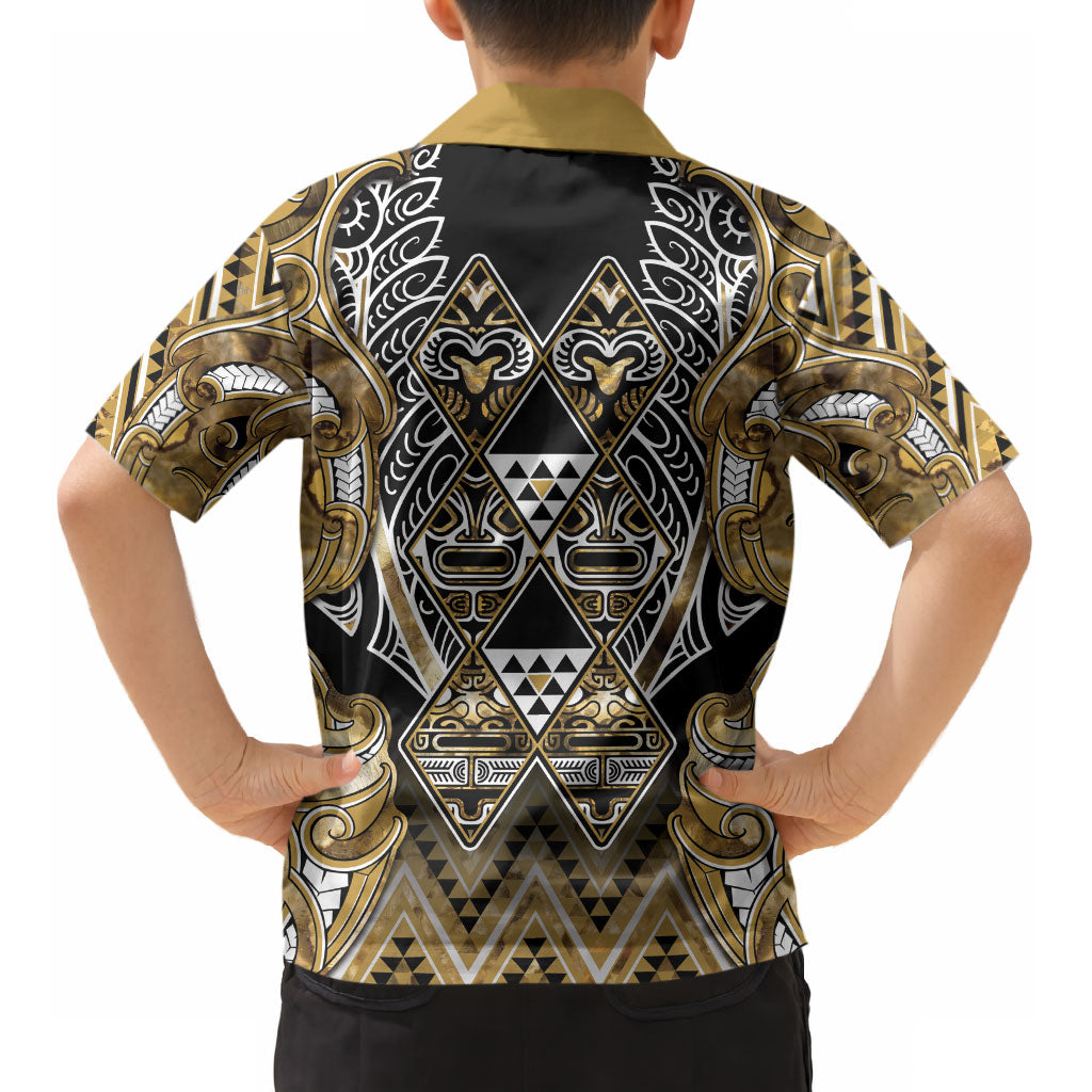 Aotearoa Waikato Tainui Kid Hawaiian Shirt Maori Light Gold Tribal Paua Shell Pattern DT05 - Polynesian Pride