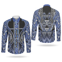 Aotearoa Ngati Kahungunu Couples Matching Off Shoulder Maxi Dress and Long Sleeve Button Shirt Maori Tribal Blue Paua Shell Pattern DT05 - Polynesian Pride