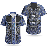 Aotearoa Ngati Kahungunu Couples Matching Off Shoulder Short Dress and Hawaiian Shirt Maori Tribal Blue Paua Shell Pattern DT05 - Polynesian Pride