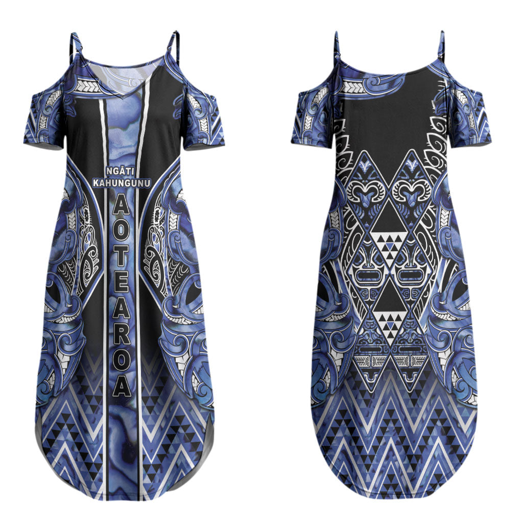 Aotearoa Ngati Kahungunu Couples Matching Summer Maxi Dress and Hawaiian Shirt Maori Tribal Blue Paua Shell Pattern DT05 - Polynesian Pride