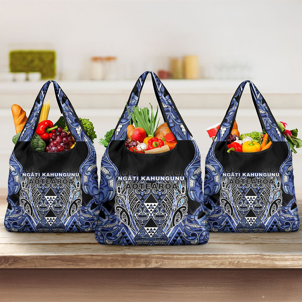 Aotearoa Ngati Kahungunu Grocery Bag Maori Tribal Blue Paua Shell Pattern DT05 3-pack One Size Blue - Polynesian Pride