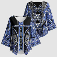 Aotearoa Ngati Kahungunu Kimono Sleeve Blouse Maori Tribal Blue Paua Shell Pattern DT05 - Polynesian Pride