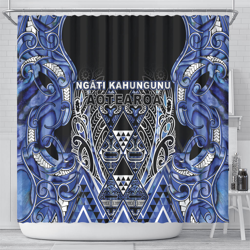 Aotearoa Ngati Kahungunu Shower Curtain Maori Tribal Blue Paua Shell Pattern DT05 - Polynesian Pride