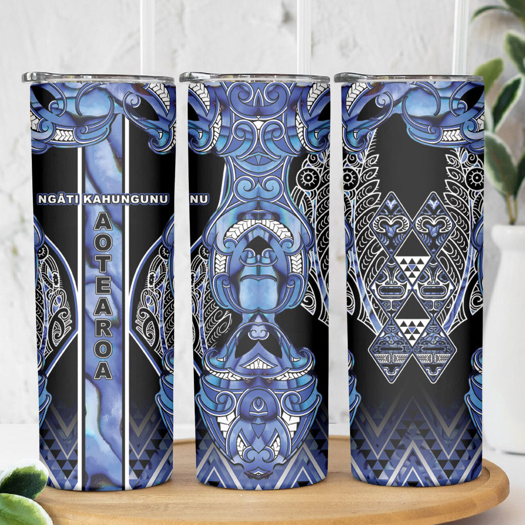 Aotearoa Ngati Kahungunu Skinny Tumbler Maori Tribal Blue Paua Shell Pattern DT05 - Polynesian Pride