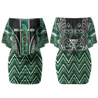 Aotearoa Ngai Tahu Couples Matching Off Shoulder Short Dress and Hawaiian Shirt Maori Tribal Dark Green Paua Shell Pattern DT05 - Polynesian Pride