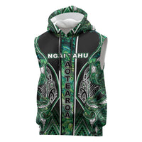Aotearoa Ngai Tahu Sleeveless Hoodie Maori Tribal Dark Green Paua Shell Pattern DT05 Green - Polynesian Pride
