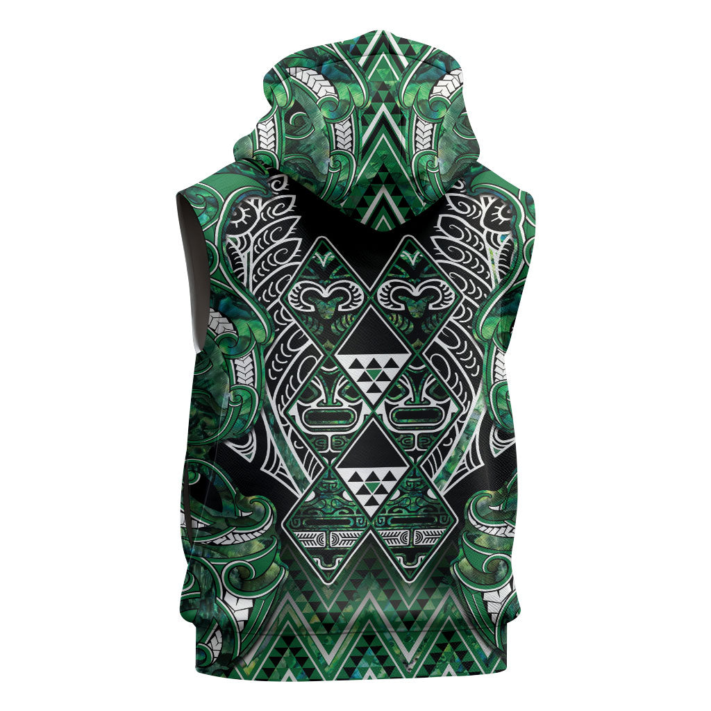 Aotearoa Ngai Tahu Sleeveless Hoodie Maori Tribal Dark Green Paua Shell Pattern DT05 - Polynesian Pride