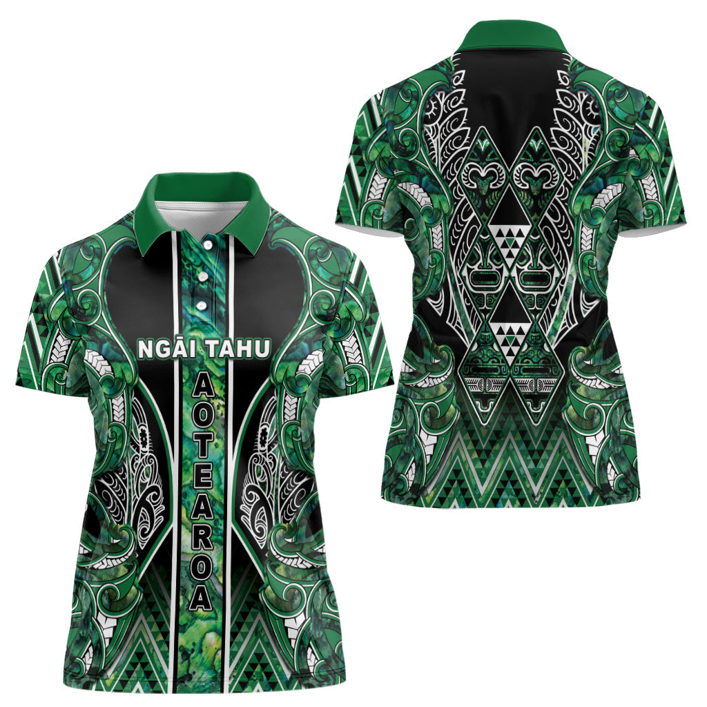 Aotearoa Ngai Tahu Women Polo Shirt Maori Tribal Dark Green Paua Shell Pattern DT05 - Polynesian Pride
