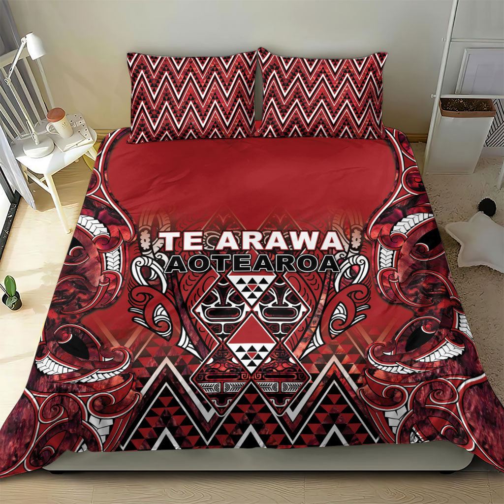 Aotearoa Te Arawa Bedding Set Maori Tribal Dark Red Paua Shell Pattern DT05 - Polynesian Pride