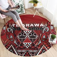Aotearoa Te Arawa Round Carpet Maori Tribal Dark Red Paua Shell Pattern DT05 - Polynesian Pride