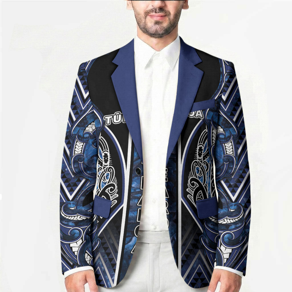 Aotearoa Tuwharetoa Blazer Maori Tribal Navy Paua Shell Pattern DT05 - Polynesian Pride