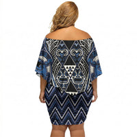 Aotearoa Tuwharetoa Off Shoulder Short Dress Maori Tribal Navy Paua Shell Pattern DT05 - Polynesian Pride