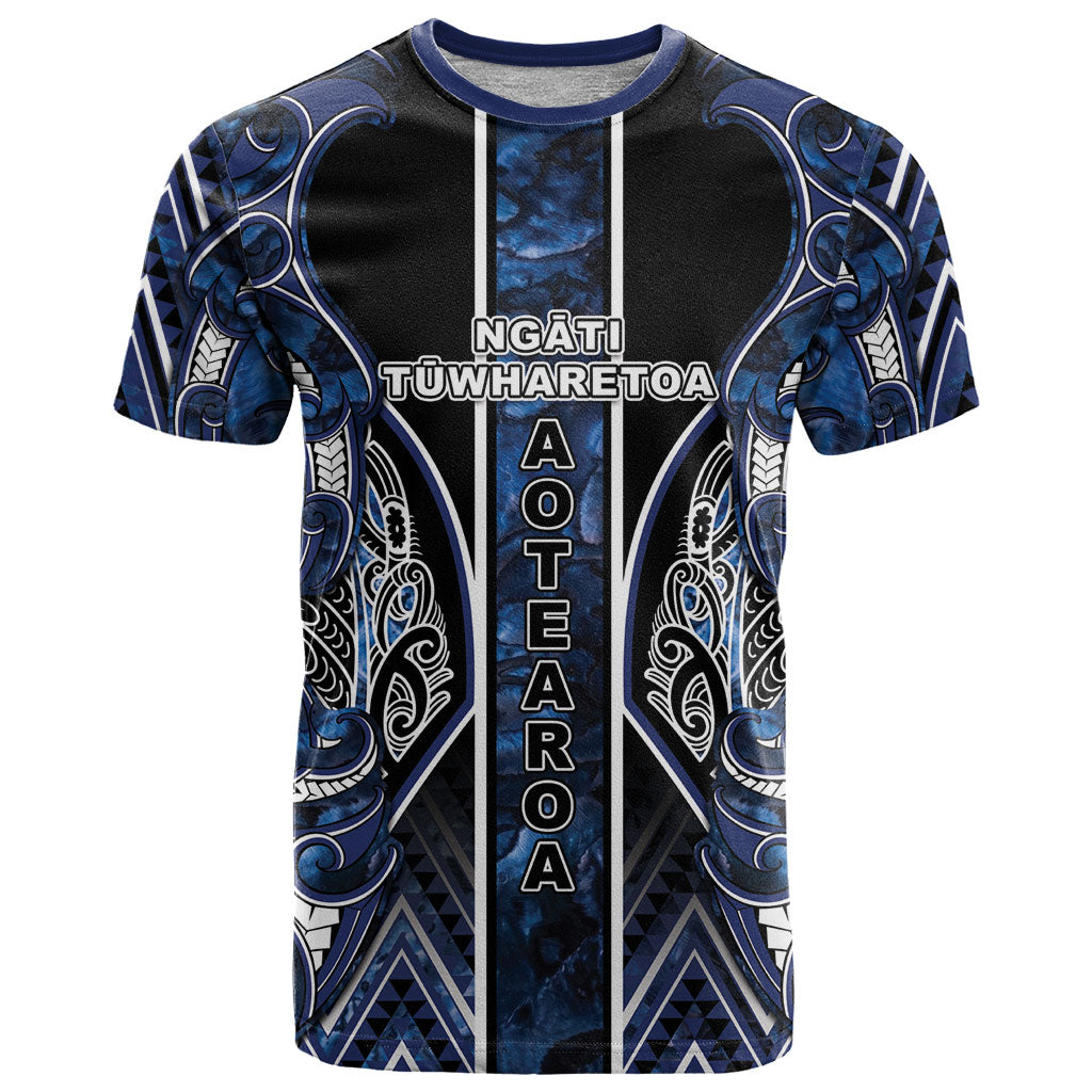 Aotearoa Tuwharetoa T Shirt Maori Tribal Navy Paua Shell Pattern