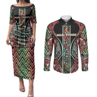 Aotearoa Ngai Tuhoe Couples Matching Puletasi and Long Sleeve Button Shirt Maori Tribal Red And Green Paua Shell Pattern DT05 Red - Polynesian Pride