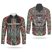 Aotearoa Ngai Tuhoe Couples Matching Puletasi and Long Sleeve Button Shirt Maori Tribal Red And Green Paua Shell Pattern DT05 - Polynesian Pride