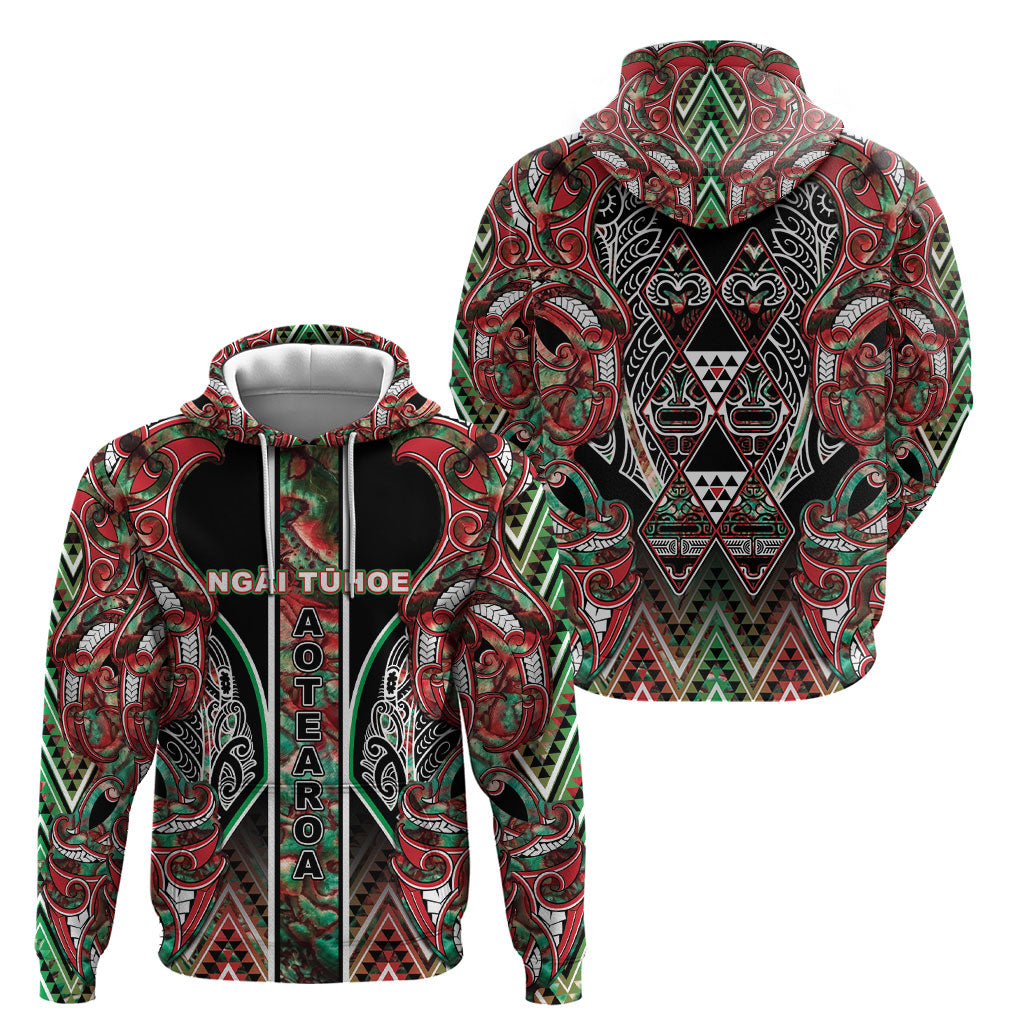 Aotearoa Ngai Tuhoe Hoodie Maori Tribal Red And Green Paua Shell Pattern DT05 - Polynesian Pride
