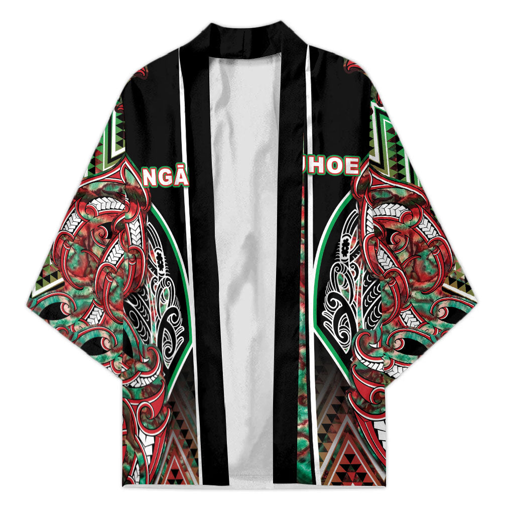 Aotearoa Ngai Tuhoe Kimono Maori Tribal Red And Green Paua Shell Pattern