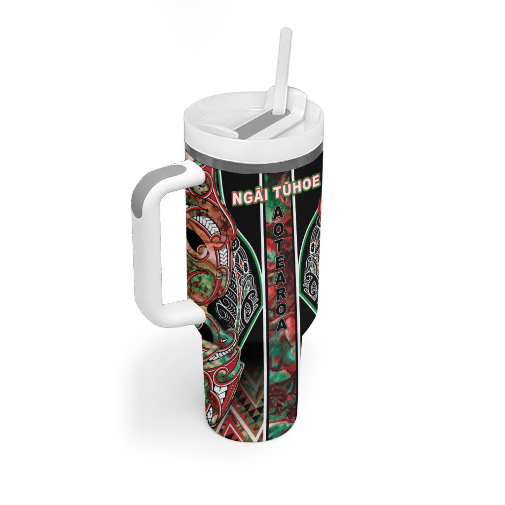 Aotearoa Ngai Tuhoe Tumbler With Handle Maori Tribal Red And Green Paua Shell Pattern DT05 - Polynesian Pride