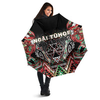 Aotearoa Ngai Tuhoe Umbrella Maori Tribal Red And Green Paua Shell Pattern DT05 - Polynesian Pride