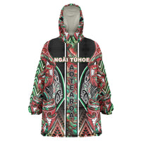 Aotearoa Ngai Tuhoe Wearable Blanket Hoodie Maori Tribal Red And Green Paua Shell Pattern DT05 One Size Red - Polynesian Pride