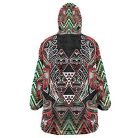 Aotearoa Ngai Tuhoe Wearable Blanket Hoodie Maori Tribal Red And Green Paua Shell Pattern DT05 - Polynesian Pride