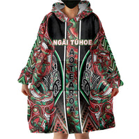 Aotearoa Ngai Tuhoe Wearable Blanket Hoodie Maori Tribal Red And Green Paua Shell Pattern DT05 - Polynesian Pride