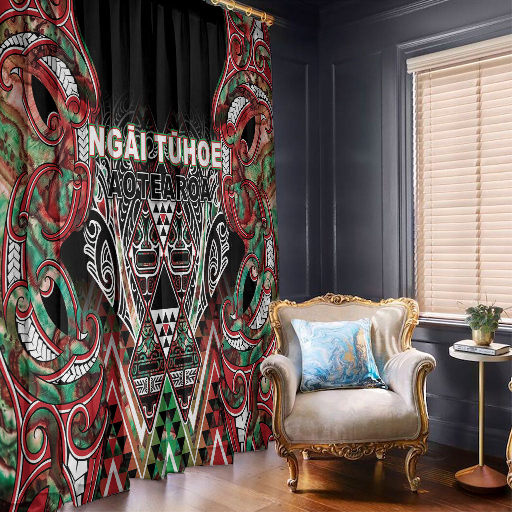 Aotearoa Ngai Tuhoe Window Curtain Maori Tribal Red And Green Paua Shell Pattern DT05 - Polynesian Pride
