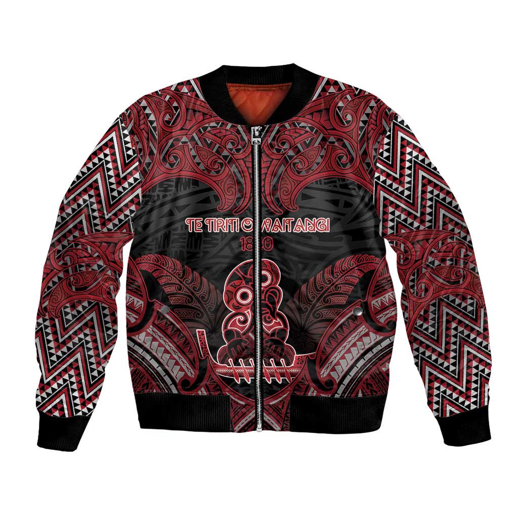 Personalised New Zealand Waitangi Day Bomber Jacket Te Tiriti O Waitangi 1840 DT05 Unisex Black - Polynesian Pride
