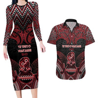 Personalised New Zealand Waitangi Day Couples Matching Long Sleeve Bodycon Dress and Hawaiian Shirt Te Tiriti O Waitangi 1840 - Polynesian Pride