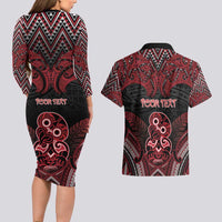 Personalised New Zealand Waitangi Day Couples Matching Long Sleeve Bodycon Dress and Hawaiian Shirt Te Tiriti O Waitangi 1840 - Polynesian Pride