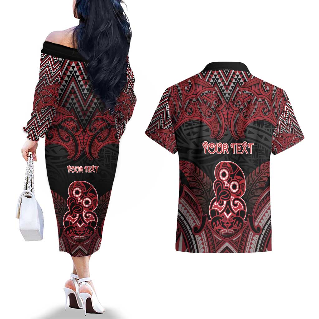 Personalised New Zealand Waitangi Day Couples Matching Off The Shoulder Long Sleeve Dress and Hawaiian Shirt Te Tiriti O Waitangi 1840 - Polynesian Pride