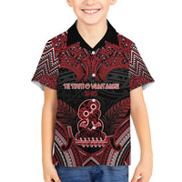 Personalised New Zealand Waitangi Day Family Matching Long Sleeve Bodycon Dress and Hawaiian Shirt Te Tiriti O Waitangi 1840 DT05 Son's Shirt Black - Polynesian Pride
