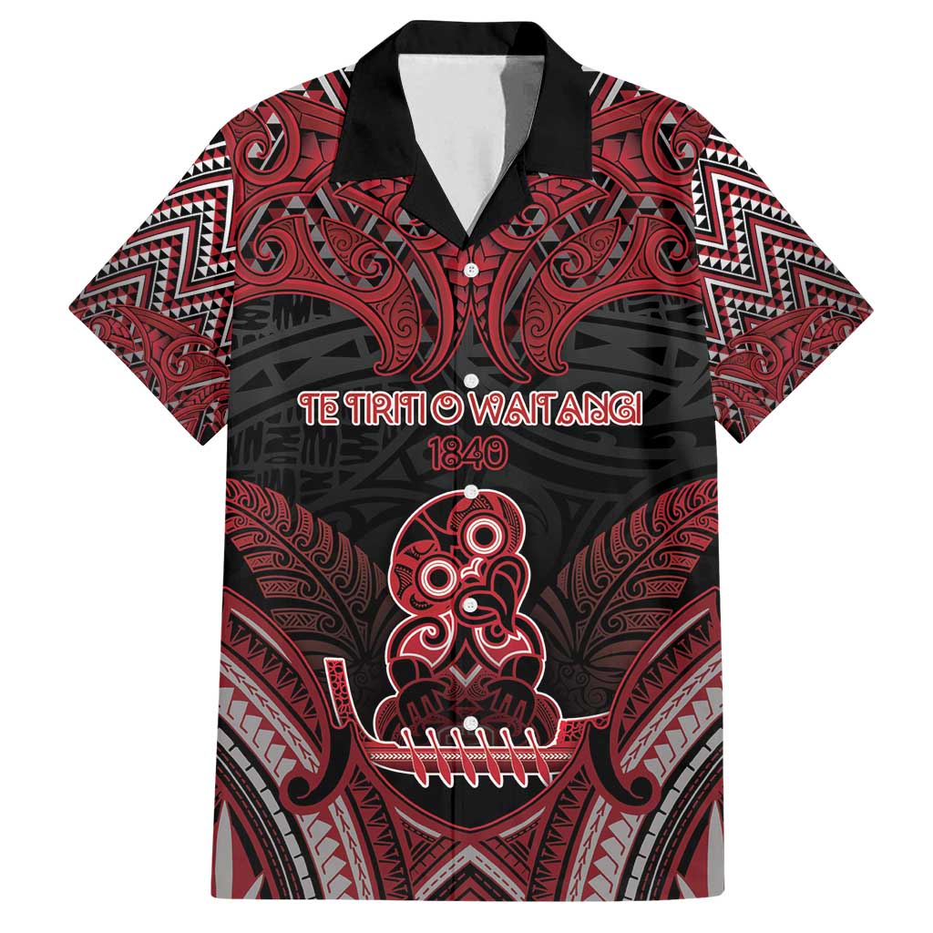 Personalised New Zealand Waitangi Day Family Matching Off Shoulder Short Dress and Hawaiian Shirt Te Tiriti O Waitangi 1840 DT05 Dad's Shirt - Short Sleeve Black - Polynesian Pride