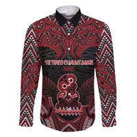 Personalised New Zealand Waitangi Day Family Matching Off Shoulder Short Dress and Hawaiian Shirt Te Tiriti O Waitangi 1840 DT05 Dad's Shirt - Long Sleeve Black - Polynesian Pride