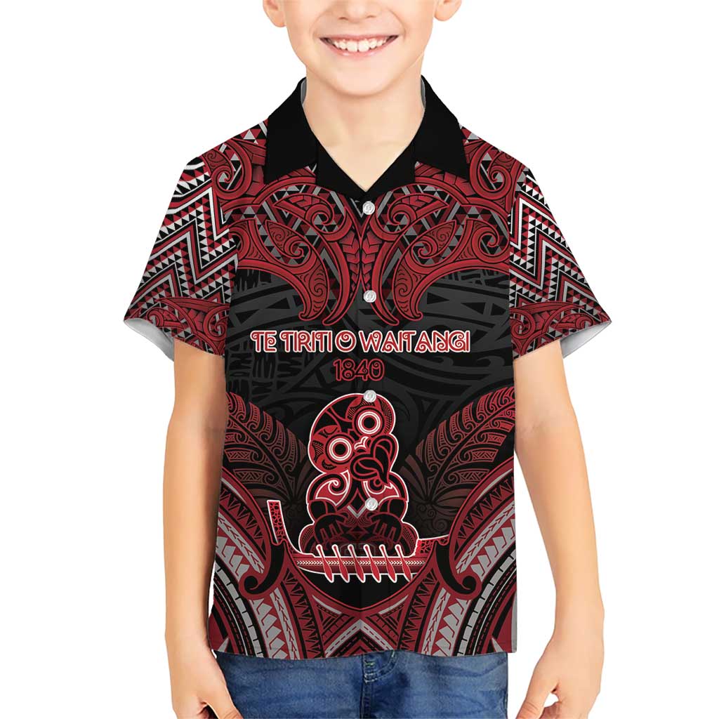 Personalised New Zealand Waitangi Day Family Matching Short Sleeve Bodycon Dress and Hawaiian Shirt Te Tiriti O Waitangi 1840 DT05 Son's Shirt Black - Polynesian Pride