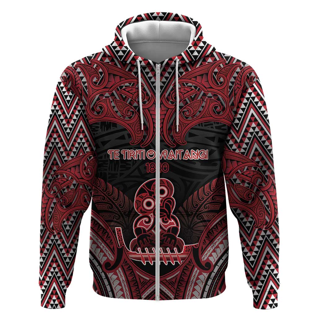 Personalised New Zealand Waitangi Day Hoodie Te Tiriti O Waitangi 1840 DT05 Zip Hoodie Black - Polynesian Pride