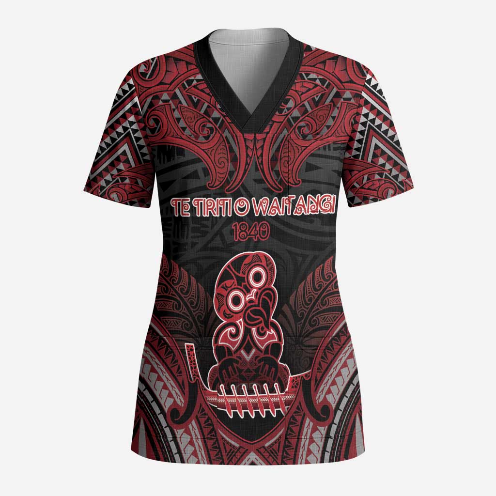 Personalised New Zealand Waitangi Day Scrub Top Te Tiriti O Waitangi 1840 DT05 Adult Black - Polynesian Pride