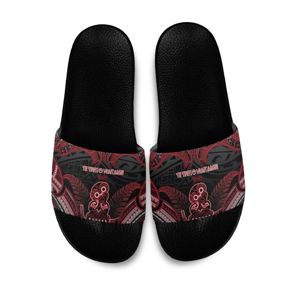 New Zealand Waitangi Day Slide Sandals Te Tiriti O Waitangi 1840 DT05 Black - Polynesian Pride