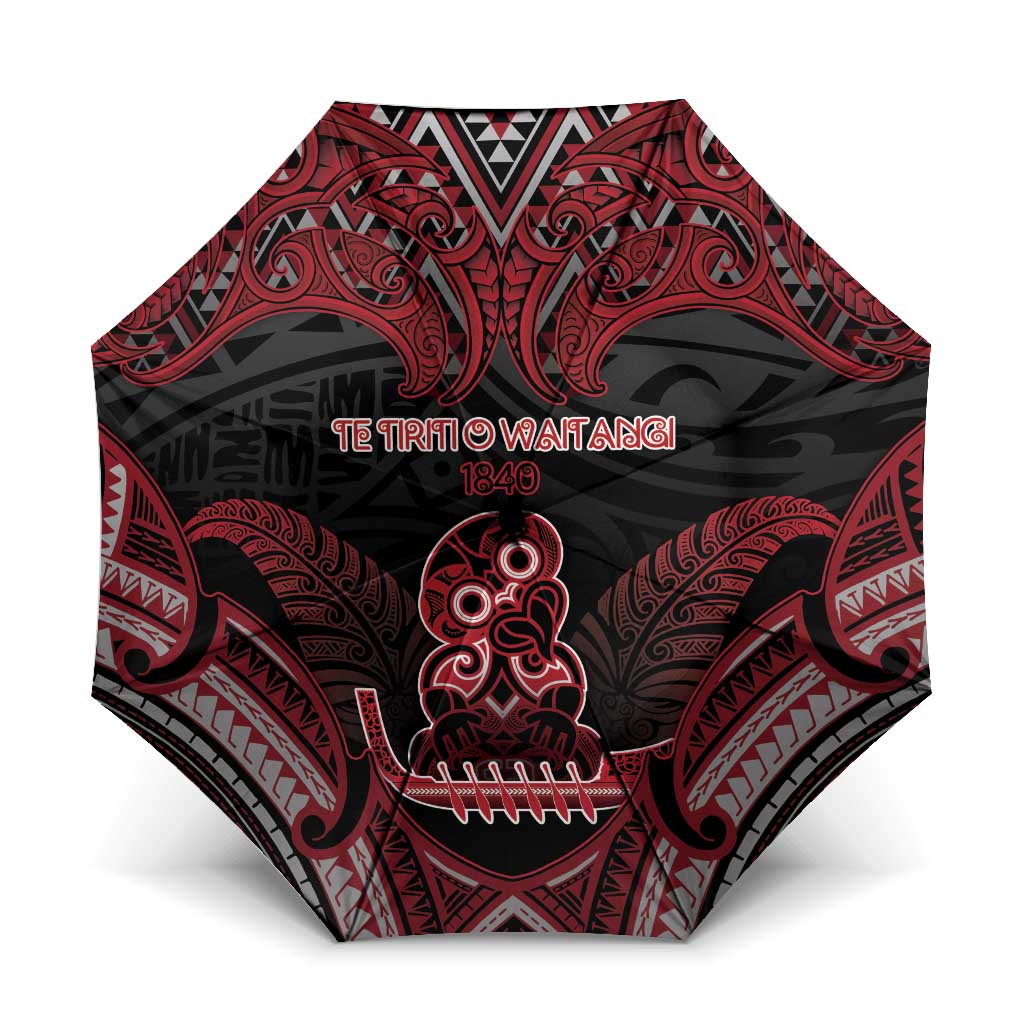 New Zealand Waitangi Day Umbrella Te Tiriti O Waitangi 1840 DT05 One Size Folded 11.42 inch Opened Diameter 37.4 inch Black - Polynesian Pride