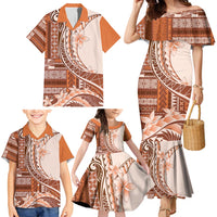 Samoa Siapo Mamanu Family Matching Mermaid Dress and Hawaiian Shirt Plumeria Orange Motifs LT7