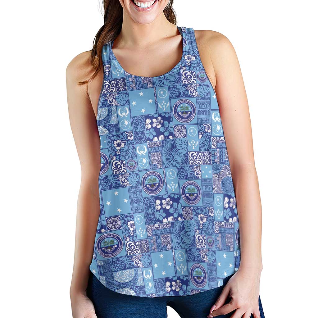 Federated States of Micronesia Merry Christmas Women Racerback Tank Pacific Patchwork Xmas Vibes - Polynesian Pride