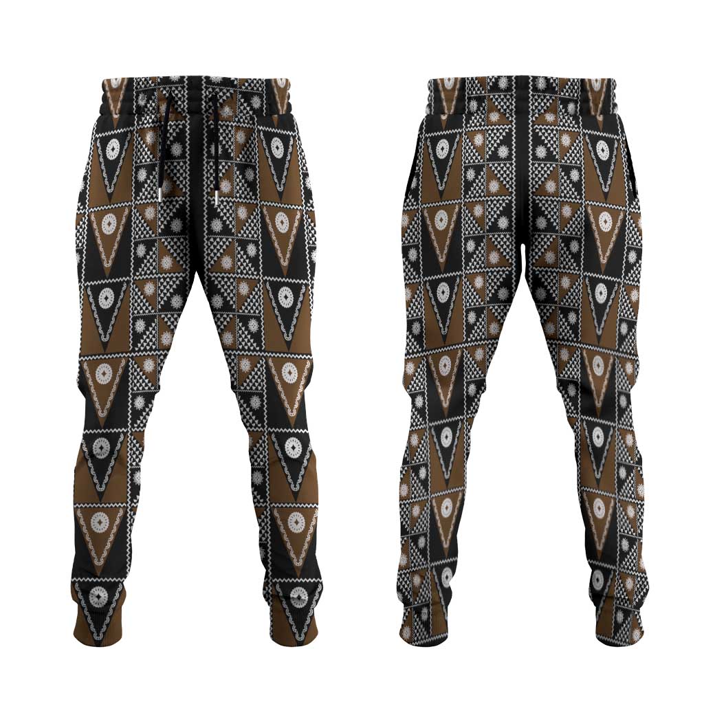 Fiji Brown Masi Pattern Jogger Pants Fijian Tapa LT01 Brown - Polynesian Pride