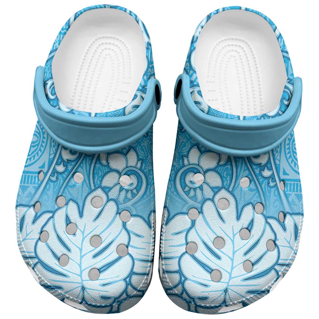 Fiji Clogs Shoes Fijian Tapa Pattern Blue - Polynesian Pride