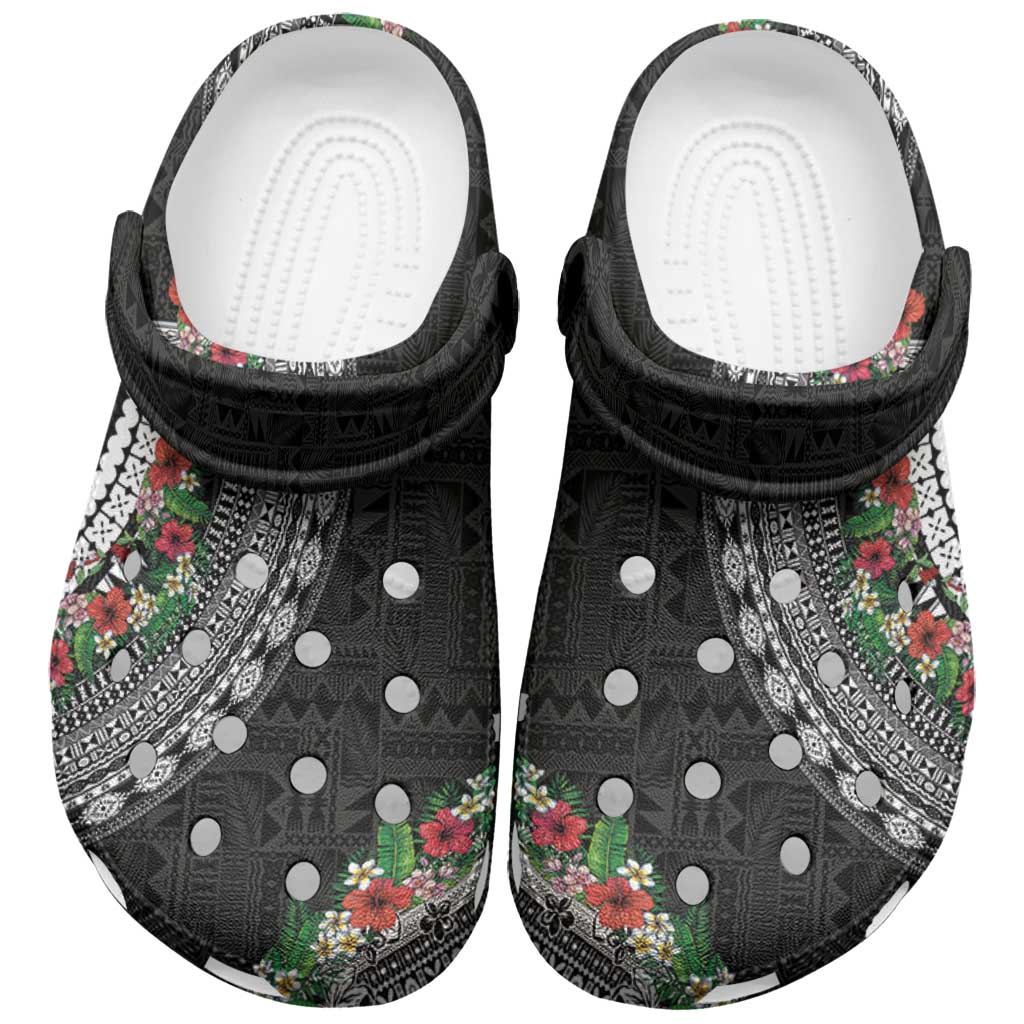 Fiji Hibiscus Clogs Shoes Tapa Masi Motifs with Tropical Plants