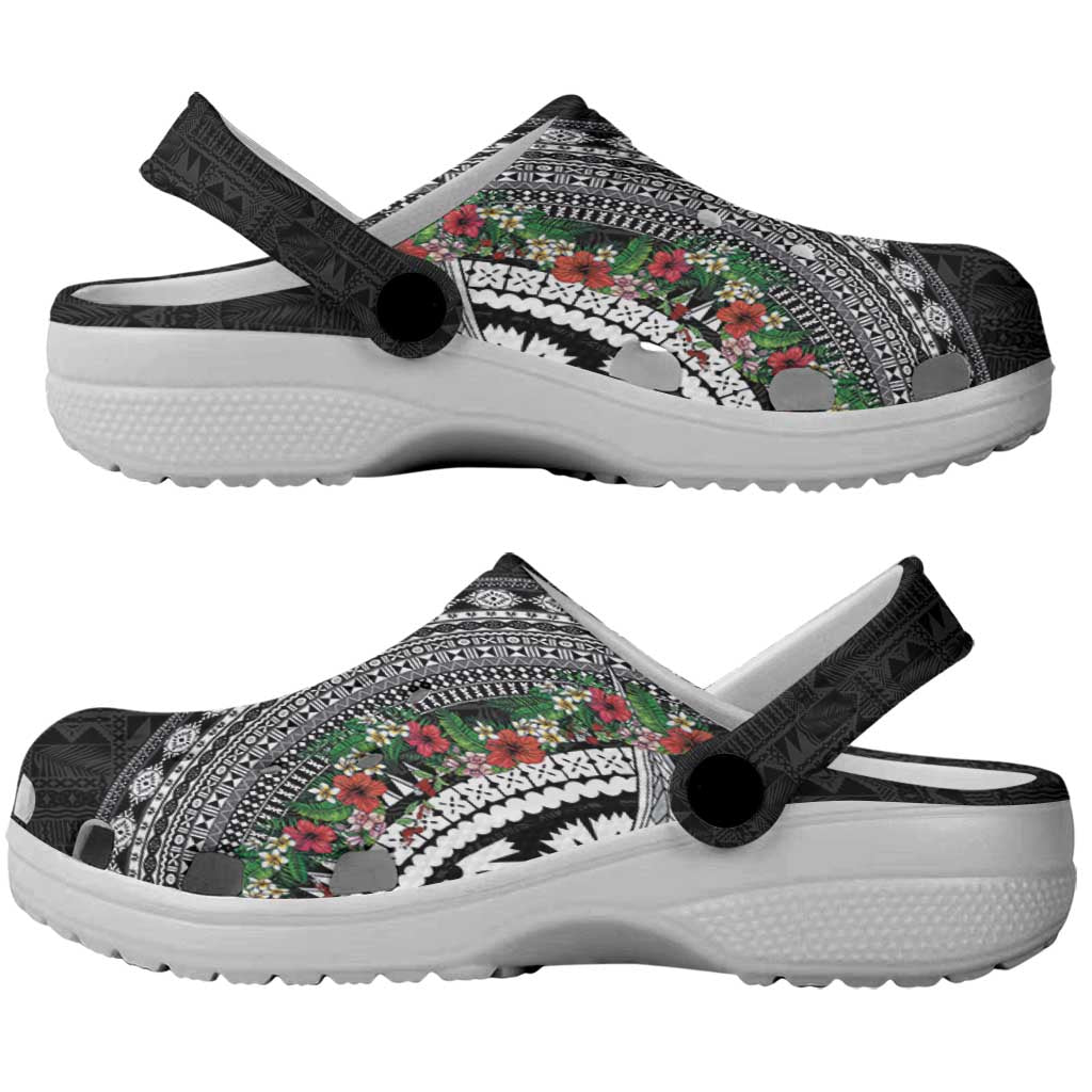Fiji Hibiscus Clogs Shoes Tapa Masi Motifs with Tropical Plants
