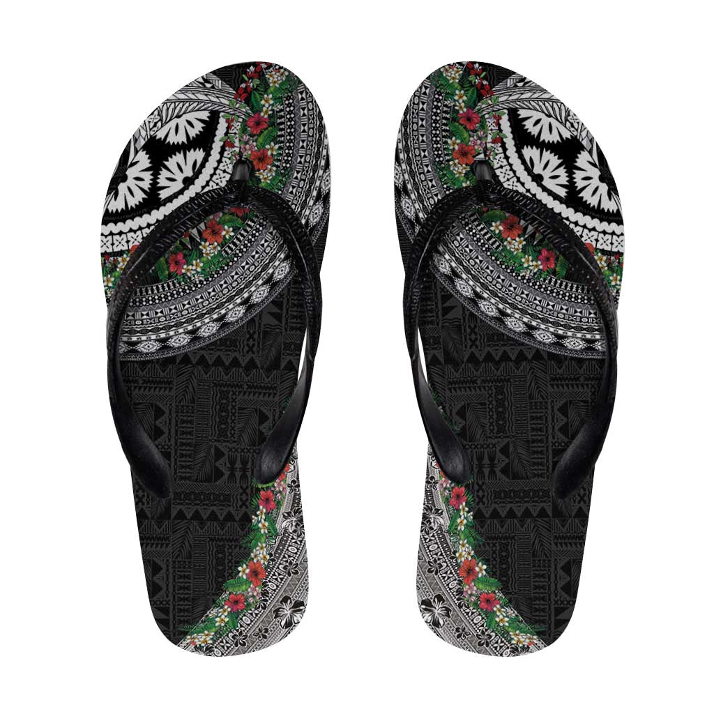 Fiji Hibiscus Flip Flops Tapa Masi Motifs with Tropical Plants