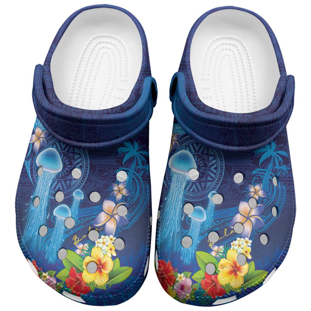 Fiji Jellyfish Clogs Shoes Tapa Patterns and Hibiscus Sea Vibe