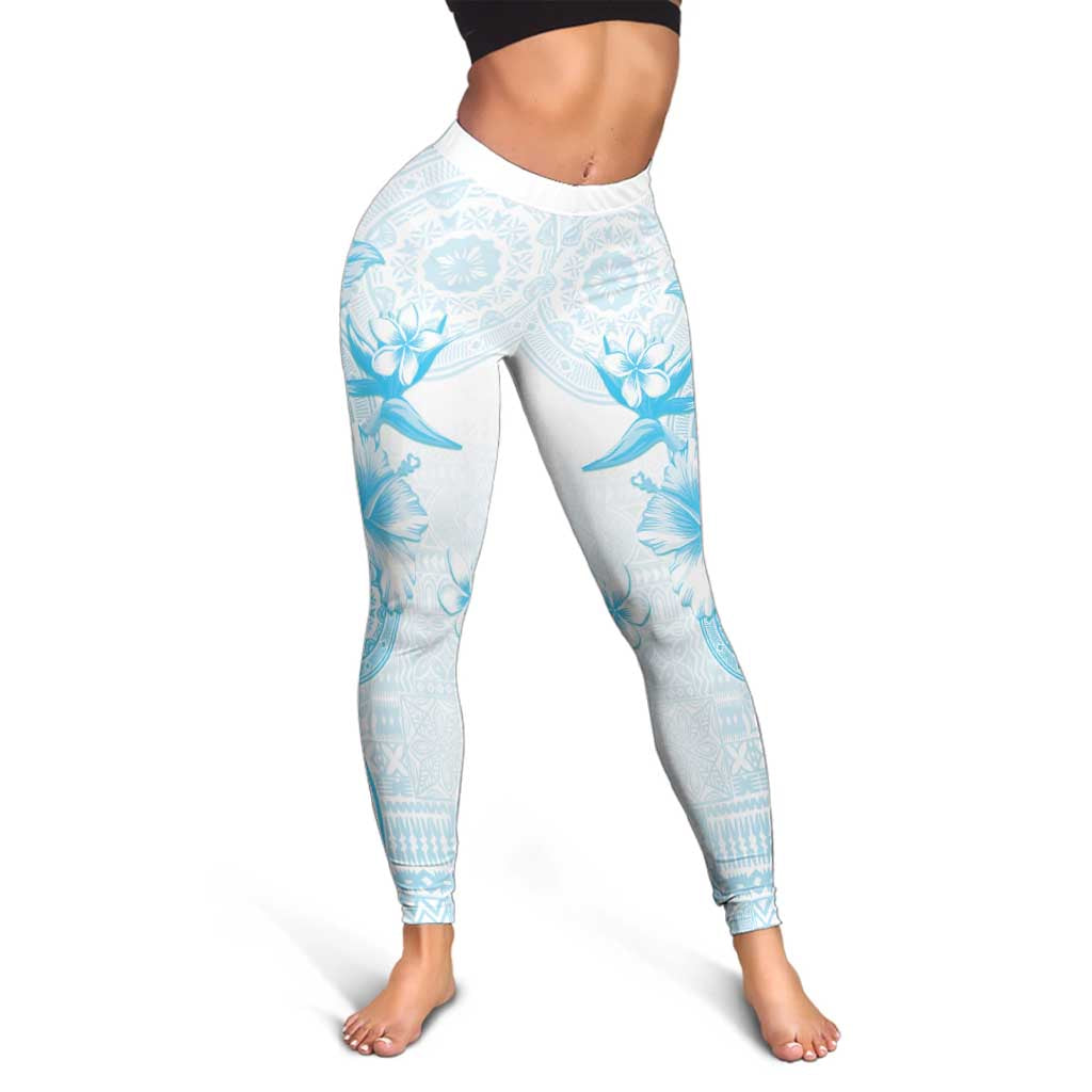 Fiji Leggings Masi Tapa Pattern Blue LT05 - Polynesian Pride